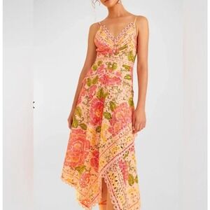 Farm Rio Blooming Floral-Print Cotton Midi Dress Multicolor Size S NWT